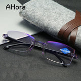 Ahora Anti Blue Ray Reading Glasses Men Women Rimless Cutting Presbyopia Eyewear for Ladies Blue Light Glasses +1.0 1.5 2.0 2.5