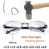2020 Men Women Rimless Reading Glasses Anti Blue Light Bifocal Far Near  Magnification Eyewear Presbyopic Glasses  +150 +200