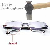 2020 Men Women Rimless Reading Glasses Bifocal Far Near Anti Blue Light Magnification Eyewear Presbyopic Glasses Diopter okulary